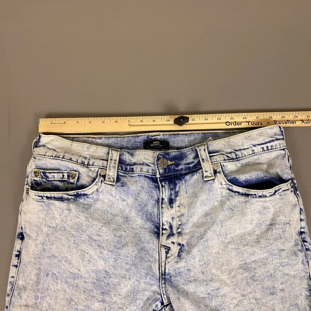 True Religion Rocco Relaxed Skinny Shorts Men's 40 Acid Wash Blue Denim Stretch